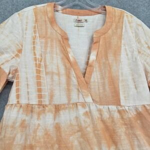 Faherty Women Medium Vida Tiered Swing Dress Maple Sugar Organic Cotton Short Sl